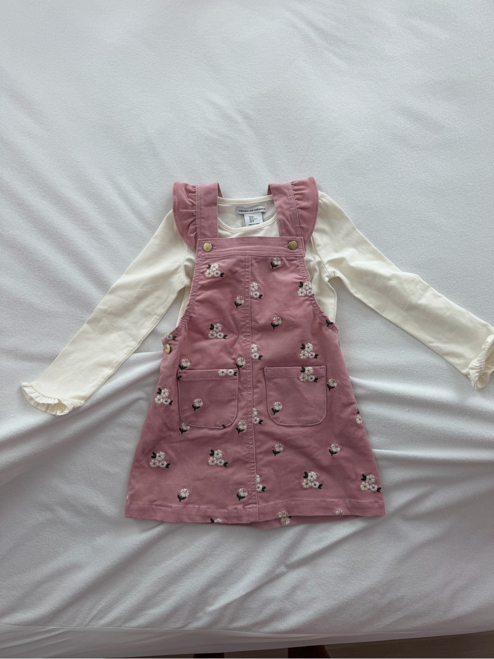 cupcakes & cashmere Mauve Floral Overall Dress with Cream Top